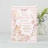 Invitation Pink Gingham Bunny Tea Party Girl Birthday  (Debout devant)