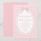 Invitation Pink Gingham Coquette Bow Baby Shower (Devant / Derrière)