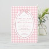 Invitation Pink Gingham Coquette Bow Baby Shower (Debout devant)