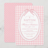 Invitation Pink Gingham Coquette Bow Baptism (Devant / Derrière)