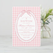 Invitation Pink Gingham Coquette Bow Baptism (Debout devant)