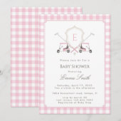 Invitation Pink Gingham Crest Monogram Golf Baby Shower (Devant / Derrière)