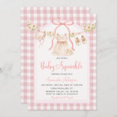 Invitation Pink Gingham Daisy Clothesline Baby Sprinkle  (Devant / Derrière)