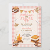 Invitation Pink Gingham Fall Camping Bonfire Smores (Devant)