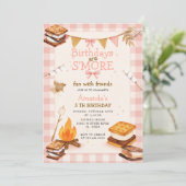Invitation Pink Gingham Fall Camping Bonfire Smores (Debout devant)