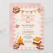 Invitation Pink Gingham Fall Camping Bonfire Smores (Devant / Derrière)