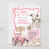 Invitation Pink Gingham Farm Birthday  (Devant)