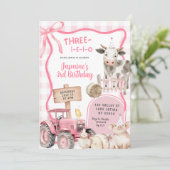 Invitation Pink Gingham Farm Birthday  (Debout devant)