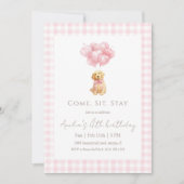 Invitation Pink Gingham Golden Retriever Puppy Birthday (Devant)