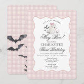 Invitation Pink Gingham Preppy Ghost Hey Boo Birthday (Devant / Derrière)