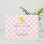 Invitation Pink Gingham Rubber Duckie Baby Shower (Debout devant)