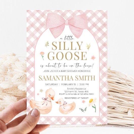 Invitation Pink Gingham Silly Goose Baby Shower