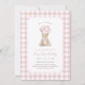 Invitation Pink Gingham Teddy Bear Beary First Birthday (Devant)