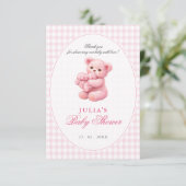 Invitation Pink Gingham Teddy Bear Neutral Baby Shower (Debout devant)