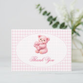 Invitation Pink Gingham Teddy Bear Neutral Baby Shower (Debout devant)