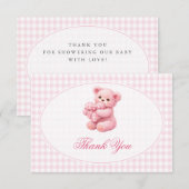 Invitation Pink Gingham Teddy Bear Neutral Baby Shower (Devant / Derrière)