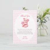 Invitation Pink Gingham Teddy Bear Neutral Baby Shower (Debout devant)