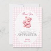 Invitation Pink Gingham Teddy Bear Neutral Baby Shower (Devant)