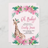 Invitation Pink Giraffe Floral Baby Shower (Devant / Derrière)