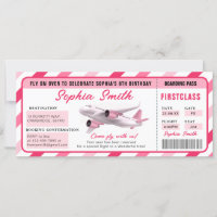 Pink girl 1st Boarding Pass Plane Anniversaire Bil
