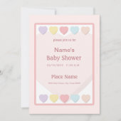 Invitation Pink Girl Baby shower Pastel Hearts (Devant)