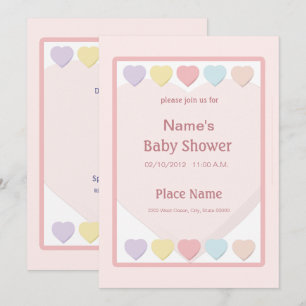 Invitation Pink Girl Baby shower Pastel Hearts