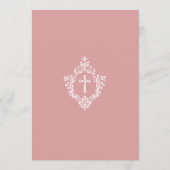 Invitation Pink Girl Baptism Cross & Crest Elegant Dusty Rose (Dos)