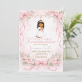 Invitation Pink Girl Bow Floral First Holy Communion (Debout devant)