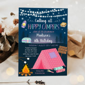 Invitation Pink Girl Camping S'mores Sleepover Anniversaire