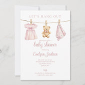 Invitation Pink Girl Clothesline Baby Shower All In One (Devant)