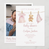 Invitation Pink Girl Clothesline Baby Shower Photo QR Code (Devant / Derrière)