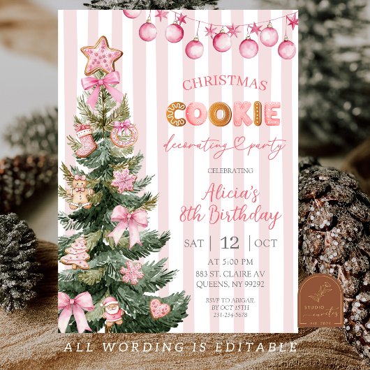 Invitation Pink Girl Cookie Decorating Party Birthday