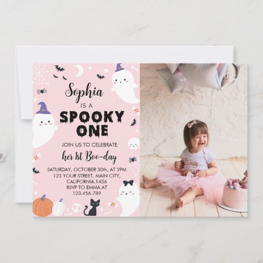Invitation Pink Girl Éffrayant One Ghost 1st Birthday Invitat (Devant)