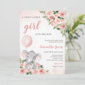 Invitation Pink Girl Elephant Baby Shower (Debout devant)