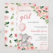 Invitation Pink Girl Elephant Baby Shower (Devant / Derrière)