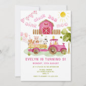 Invitation Pink girl Farm animaux 3e anniversaire (Devant)