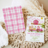 Invitation Pink girl Farm animaux 3e anniversaire