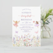 Invitation Pink Girl Floral Fairy First 1st Birthday (Debout devant)