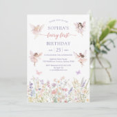 Invitation Pink Girl Floral Fairy First 1st Birthday (Debout devant)