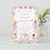 Invitation Pink Girl Floral Fairy First 1st Birthday (Debout devant)