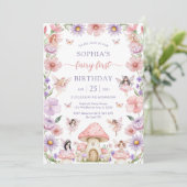 Invitation Pink Girl Floral Fairy First 1st Birthday (Debout devant)