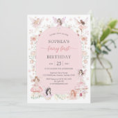 Invitation Pink Girl Floral Fairy First 1st Birthday (Debout devant)