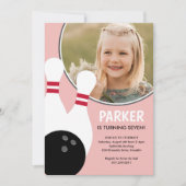 Invitation Pink Girl Photo Bowling Anniversaire (Devant)