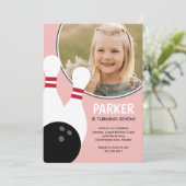 Invitation Pink Girl Photo Bowling Anniversaire (Debout devant)