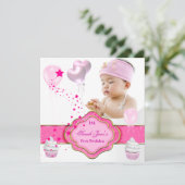 Invitation Pink Girl Photo Premier Anniversaire (Debout devant)