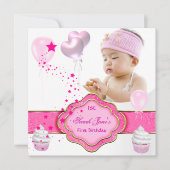 Invitation Pink Girl Photo Premier Anniversaire (Devant)