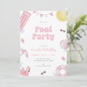Invitation Pink Girl Summer Pool Party Anniversaire (Debout devant)