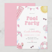 Invitation Pink Girl Summer Pool Party Anniversaire (Devant / Derrière)