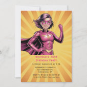 Invitation Pink Girl Superhero Birthday Party (Devant)