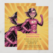 Invitation Pink Girl Superhero Birthday Party (Devant / Derrière)